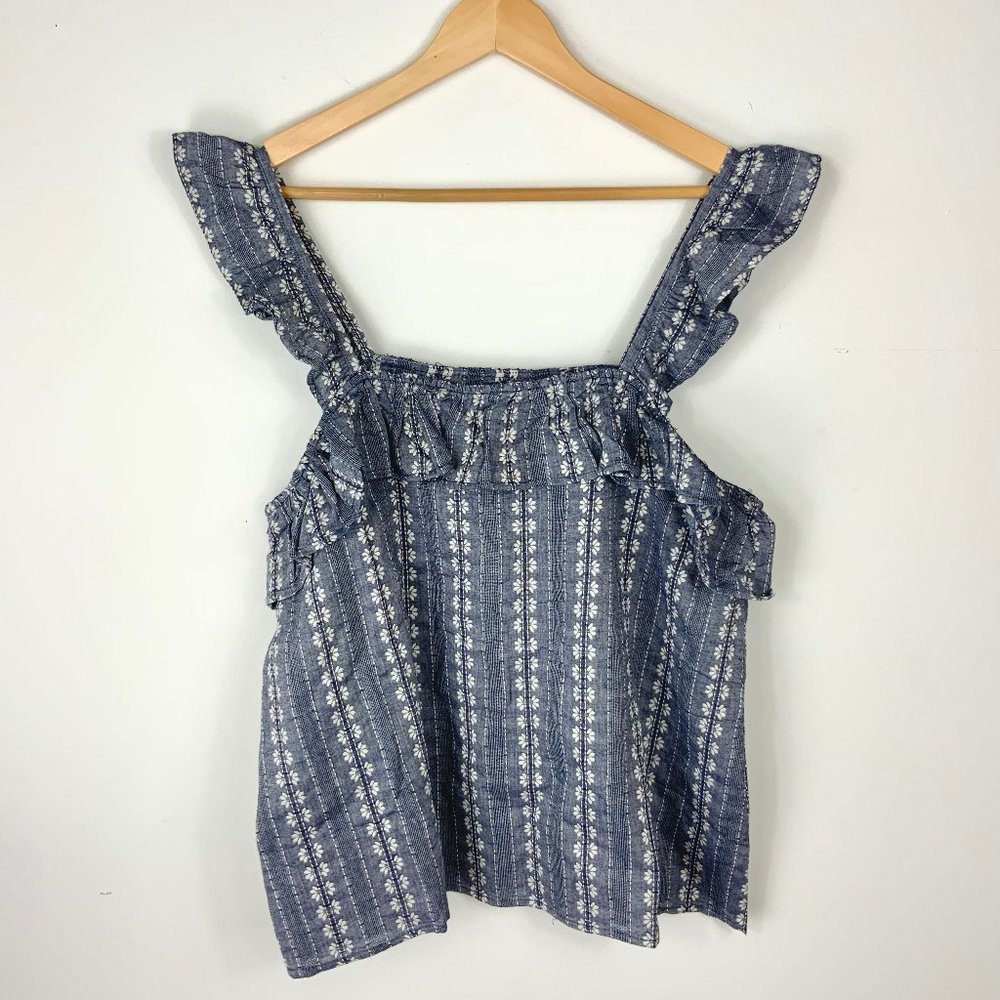 Printed Stripe Ruffle Top